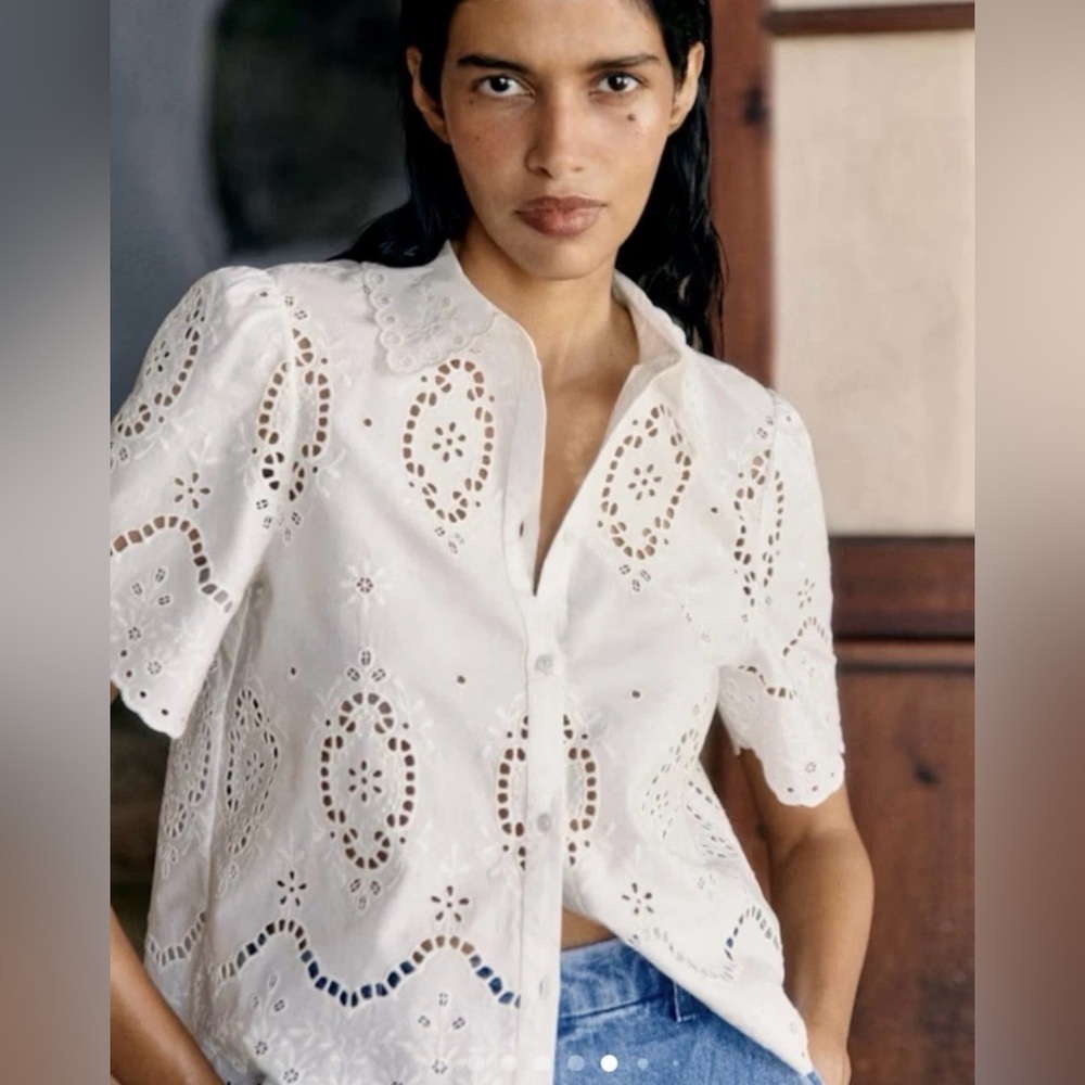 Sézane Elvira White Eyelet Blouse